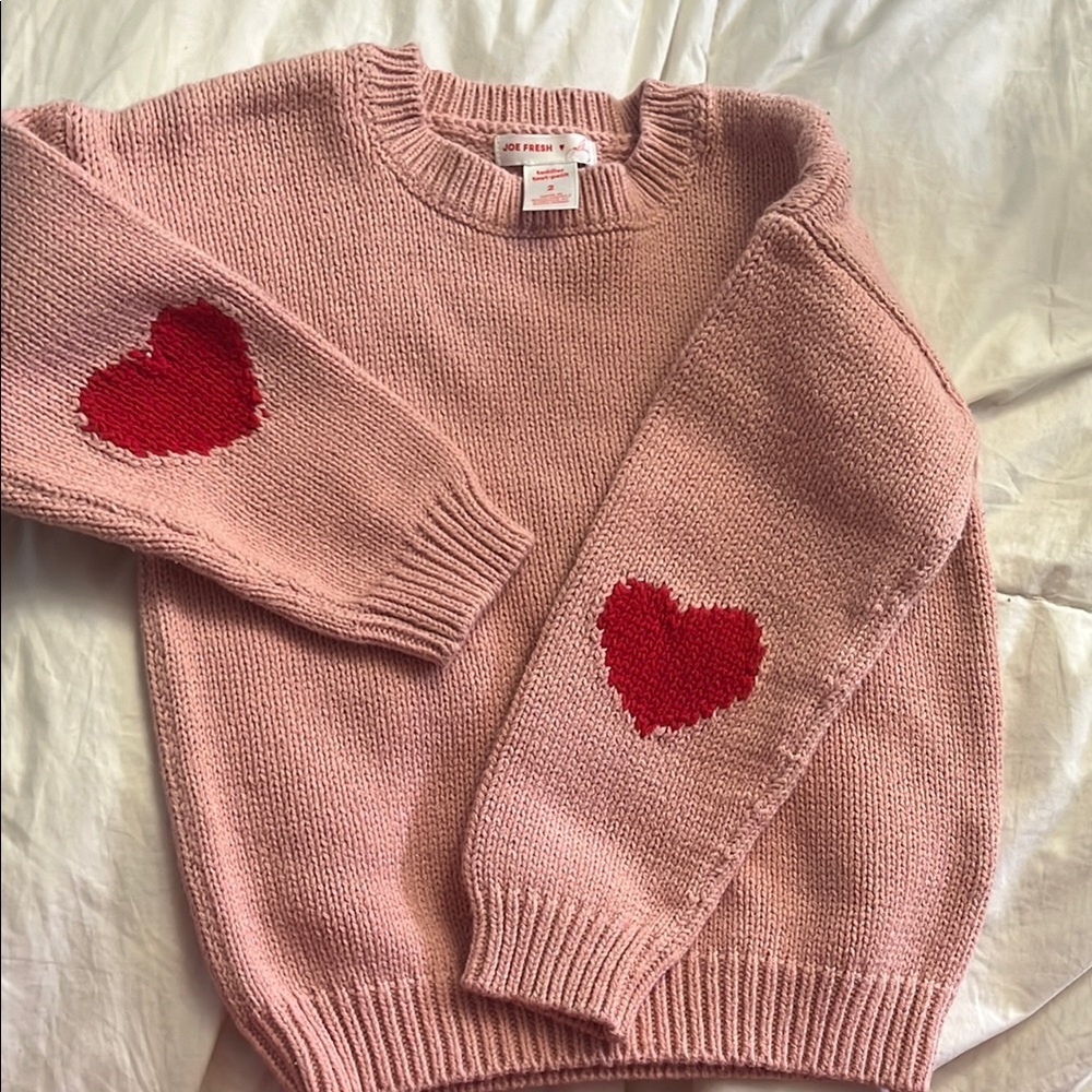 Joe Fresh Pink Sweater with Red Heart Patches